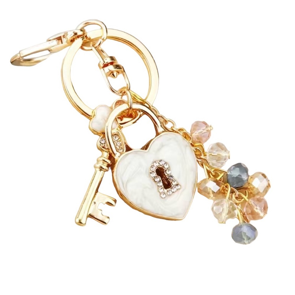 Key To The heart gift White glitter key chain bag charm